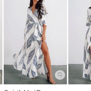 Baltic Born Navy and White Leaf Print Dress